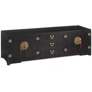 Chinese Kang 4 Door 3 Drawer Low Sideboard - Black Lacquer with Brass Handles