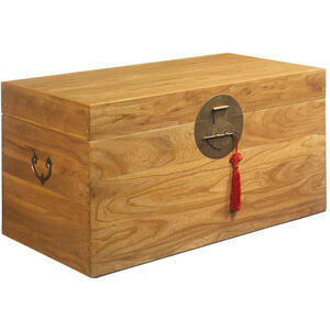 Oriental Wooden Blanket Storage Trunk - Light Elm with Brass Handles