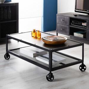 Metalica Black Reclaimed Iron Rectangular Coffee Table with Wheels