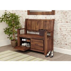 Mayan Walnut Monks Bench with Shoe Storage by Baumhaus Furniture