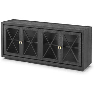 York Black Wenge Oak Sideboard or TV Unit 4 Glass Doors 