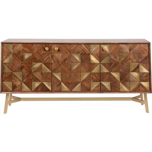 Tate Geometric Wood Inlay 3 Door Sideboard in Brown and Gold