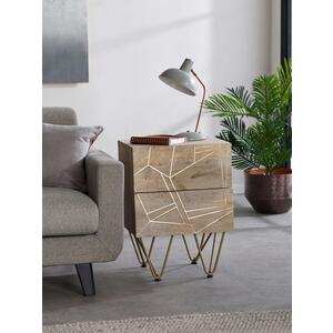 Light Wood & Gold Retro 2 Drawer Bedside Table