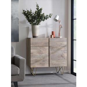 Light Wood & Gold 2 Door 2 Drawer Retro Sideboard 