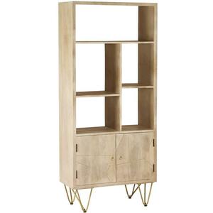 Light Wood & Gold Large Retro Bookcase Shelving Unit with Storage 