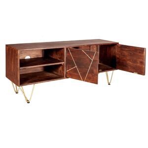 Dark Wood & Gold Plasma Retro Media TV Unit 2 Door 2 Shelf