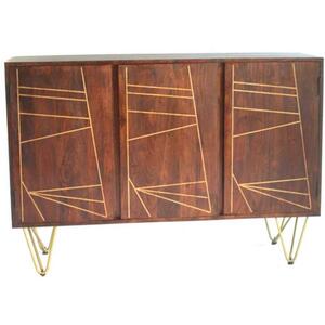 Dark Wood & Gold 3 Door Retro Large Sideboard 