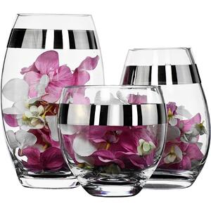 Glass Drop Vases with Platinum Stripe Accent - Set of 3