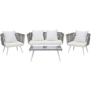 Sofa Set with Table RAGUSA PE Rattan Off-White by Beliani