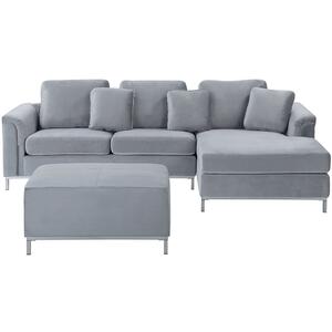 Left-Hand Corner Sofa with Ottoman OSLO Velvet Grey Left Hand by Beliani