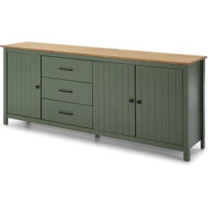 Miranda 3 Door 3 Drawer Large Sideboard - Matt Green / Waxed Pine