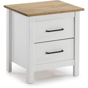 Miranda Painted Wood Night Table (Pair) - Matt White / Waxed Pine