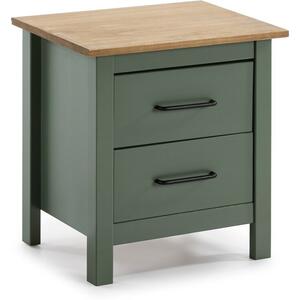 Miranda Painted Wood Night Table (Pair) - Matt Green /  Waxed Pine