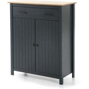 Miranda Painted Wood Occasional Storage Cabinet - Matt Blue / Waxed Pine