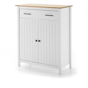 Miranda Painted Wood Occasional Storage Cabinet - Matt White / Waxed Pine