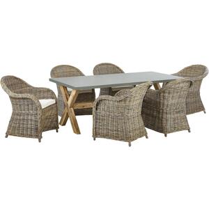 6 Seater Dining Set for 6 SUSUA/OLBIA Concrete Light Wood by Beliani