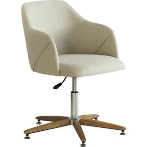 Koda Art Deco Height-Adjustable Swivel Desk Chair in Natural Linen Fabric