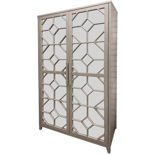 Neve Antiqued 2 Door Storage Unit with Mirrored & Fretwork Front