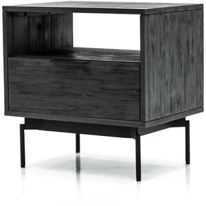 Bronks Black Acacia Wood Modern 1 Drawer Bedside Table