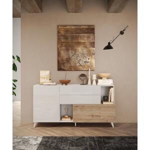 Moritz Small Sideboard - Gloss White and Cadiz Oak Finish 