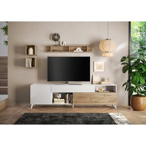 Moritz  Large TV Unit - Gloss White and Cadiz Oak Finish 