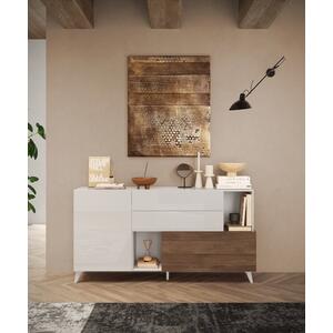 Moritz Small Sideboard - Gloss White and Walnut Finish 