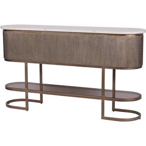 Bramante Art Deco Gold Console With White Grey Marble Top and Shelf