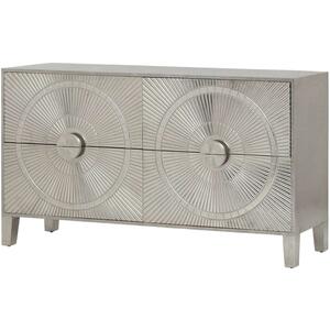 Loca Silver Embossed Metal 4 Drawer Buffet Sideboard