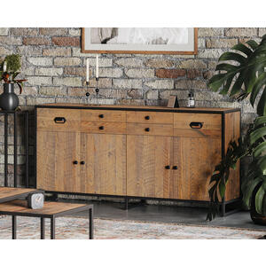 Ooki Reclaimed Wood & Black Steel 4 Door 6 Drawer Sideboard