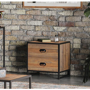 Ooki Reclaimed Wood & Black Steel Modular Low Chest of 2 Drawers