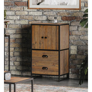 Ooki Reclaimed Wood & Black Steel 2 Drawer 2 Door Modular Cupboard