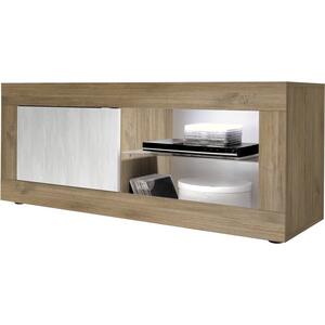 Jorgei Small TV Stand Dark Oak and  White Textured Finish