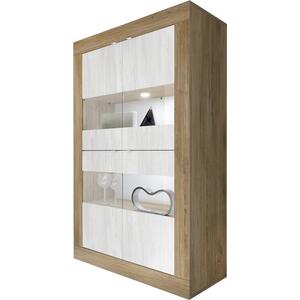 Jorgei Four Door Display Vitrine Dark Oak and  White Textured Finish with Optional Spotlight