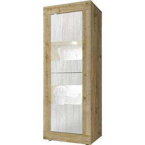 Jorgei Two Door Display Vitrine Light Oak and White Textured Finish with Optional Spotlight