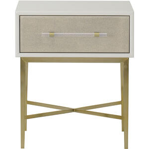 Alice Elegant Faux Shagreen Bedside Table with Single Drawer & Antique Brass Legs