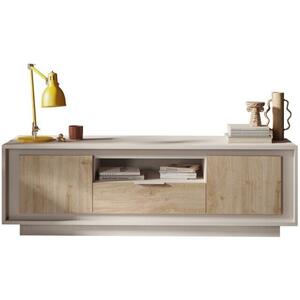 Luna Two Door/One Drawer TV Stand - Cashmere and Cadiz Light Oak Finish