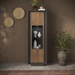 Luna One Door Display Vitrine including LED Spotlight - Black Lava and Mercure Oak Finish by Andrew Piggott Contemporary Furniture