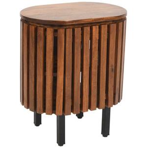 Slatted Dark Mango Wood 1 Door Bedside Table Vintage-Style