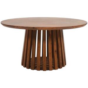 Slatted Dark Mango Wood Round Coffee Table Vintage-Style