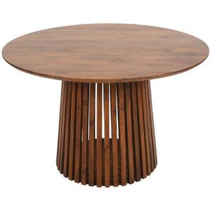 Slatted Dark Mango Wood Round Dining Table Vintage-Style