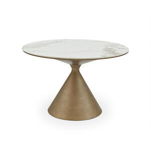 Ditta Round Dining Table 120cm with Gold Base and White Faux Marble Top