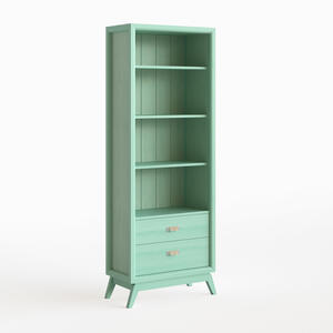 Rodas Bookcase with Two Drawers Green Verde Agua Finish