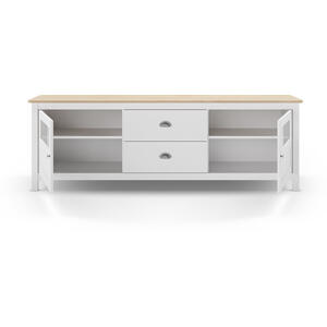 Lucena Two Door / Two Drawer  TV Stand - White and Waxed Pine by Andrew Piggott Contemporary Furniture