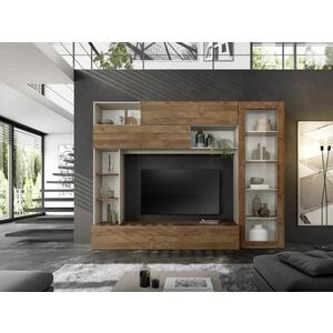 Novara TV and Wall Storage System with Glass Door Cashmere and Mercure Oak Finish